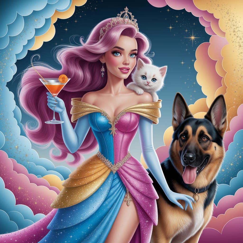 Glamorous Fantasy Princess in Whimsical Setting