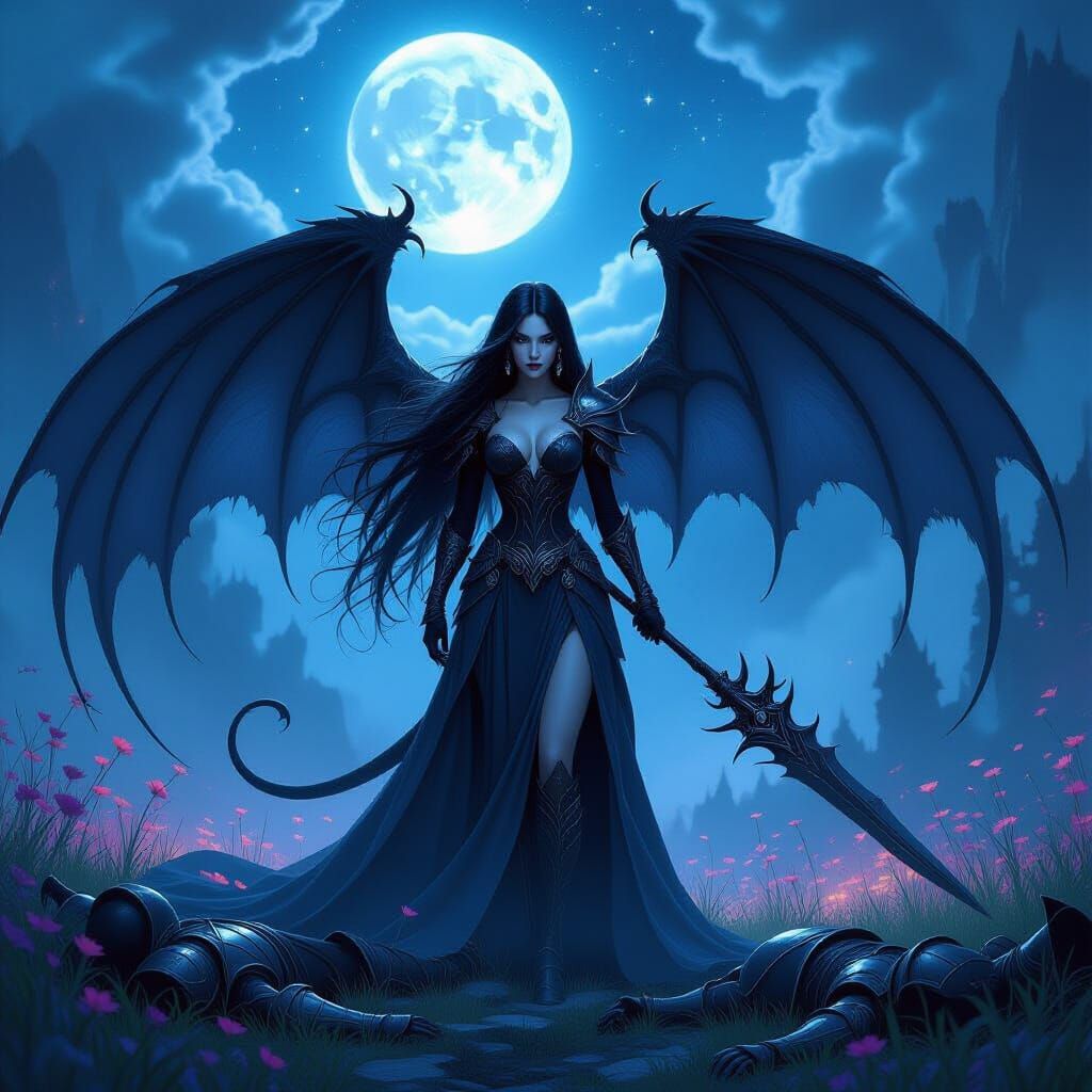 Daemon Knight Girl with Glaive in Cosmic Glade