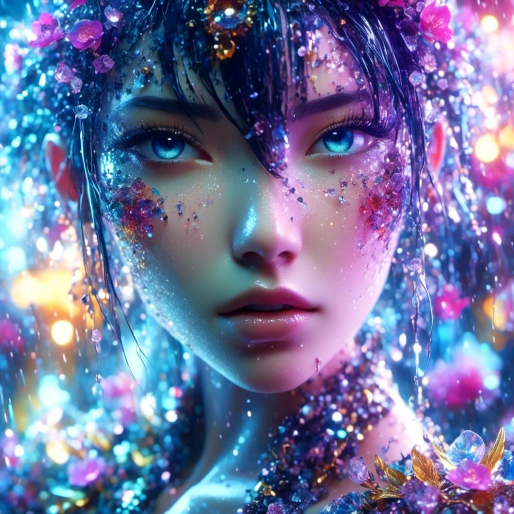 Stunning Woman with Rainbow Eyes in Cyberpunk Style