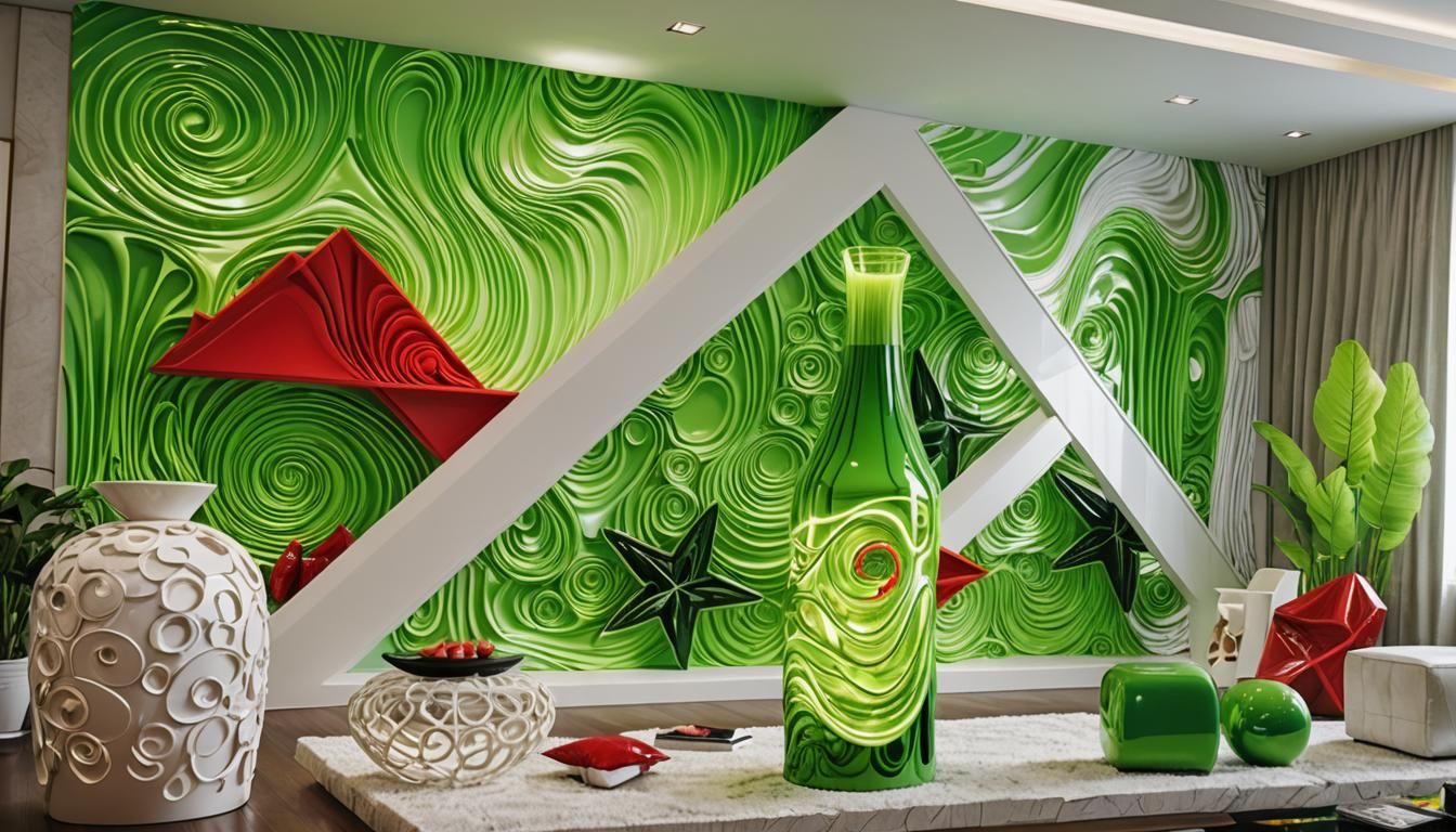 Vibrant Modern Living Room with Sculptures