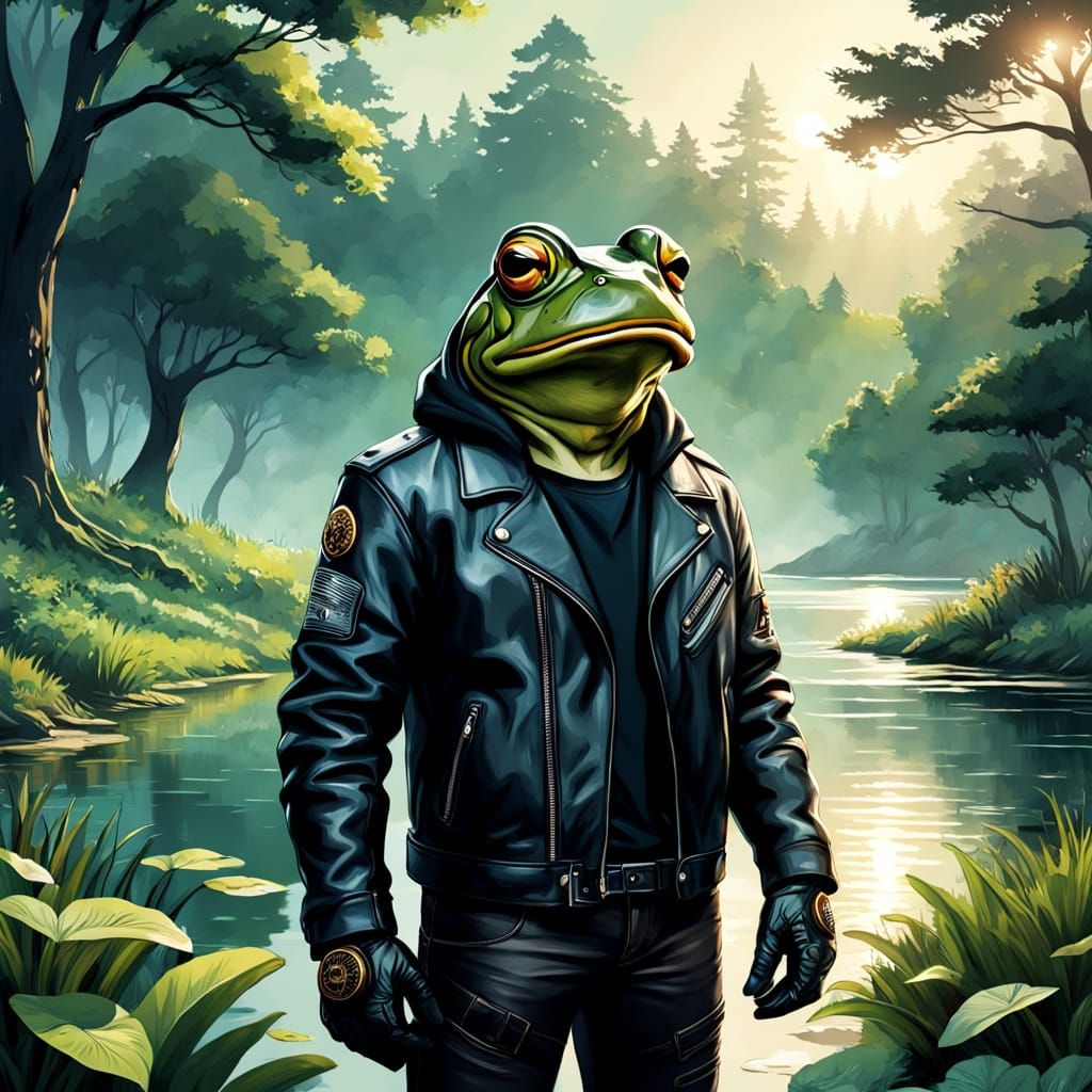 Badass Bullfrog in Moody Garden Landscape