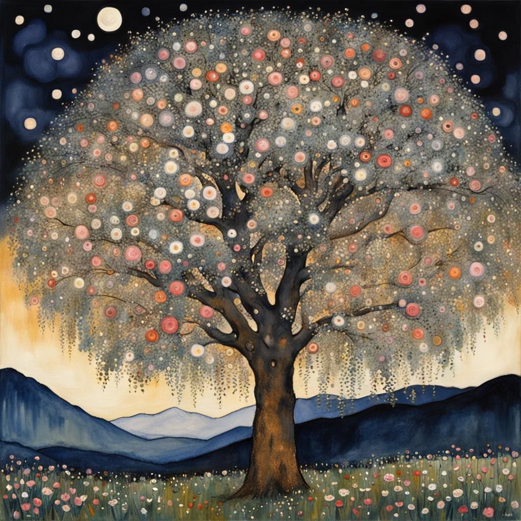 Mystical Watercolor: Solitary Tree in Dreamscape