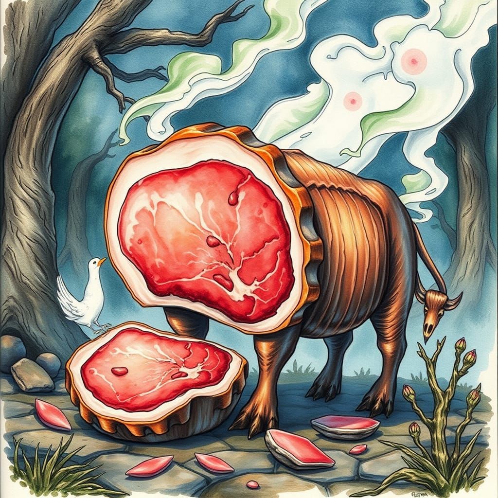 Vintage Storybook Illustration of Nozaki Corned Beef