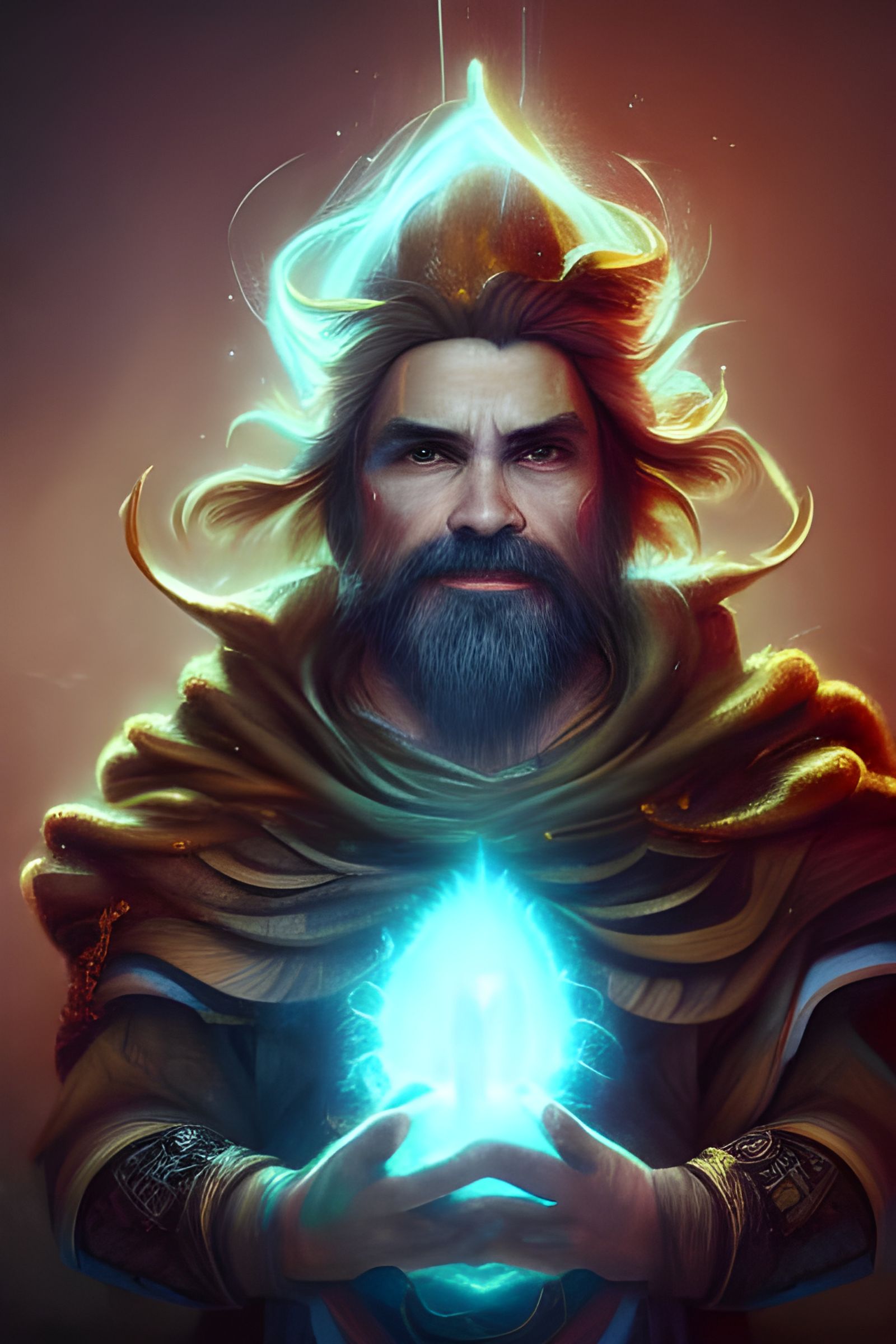 Dwarf Wizard Portrait in Magical Flames