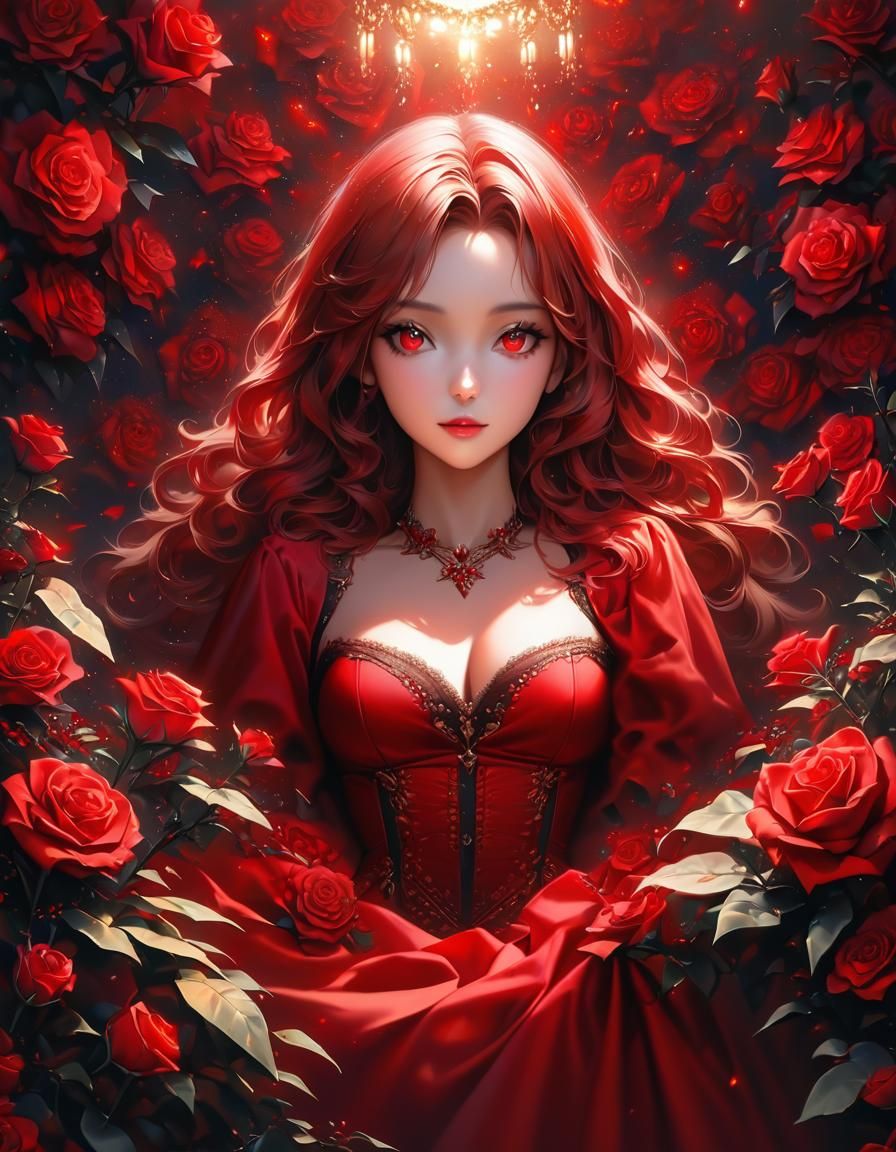 Romantic Portrait of Girl with Red Roses