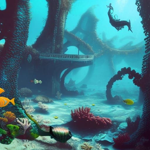 Underwater Mermaid Kingdom: Coral Castle and Sea Life