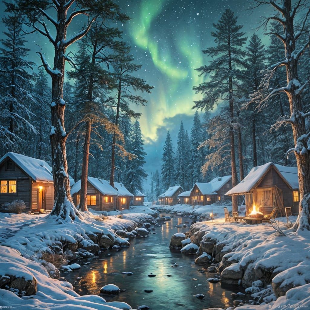 Winter Wonderland Campsite in a Snowy Forest