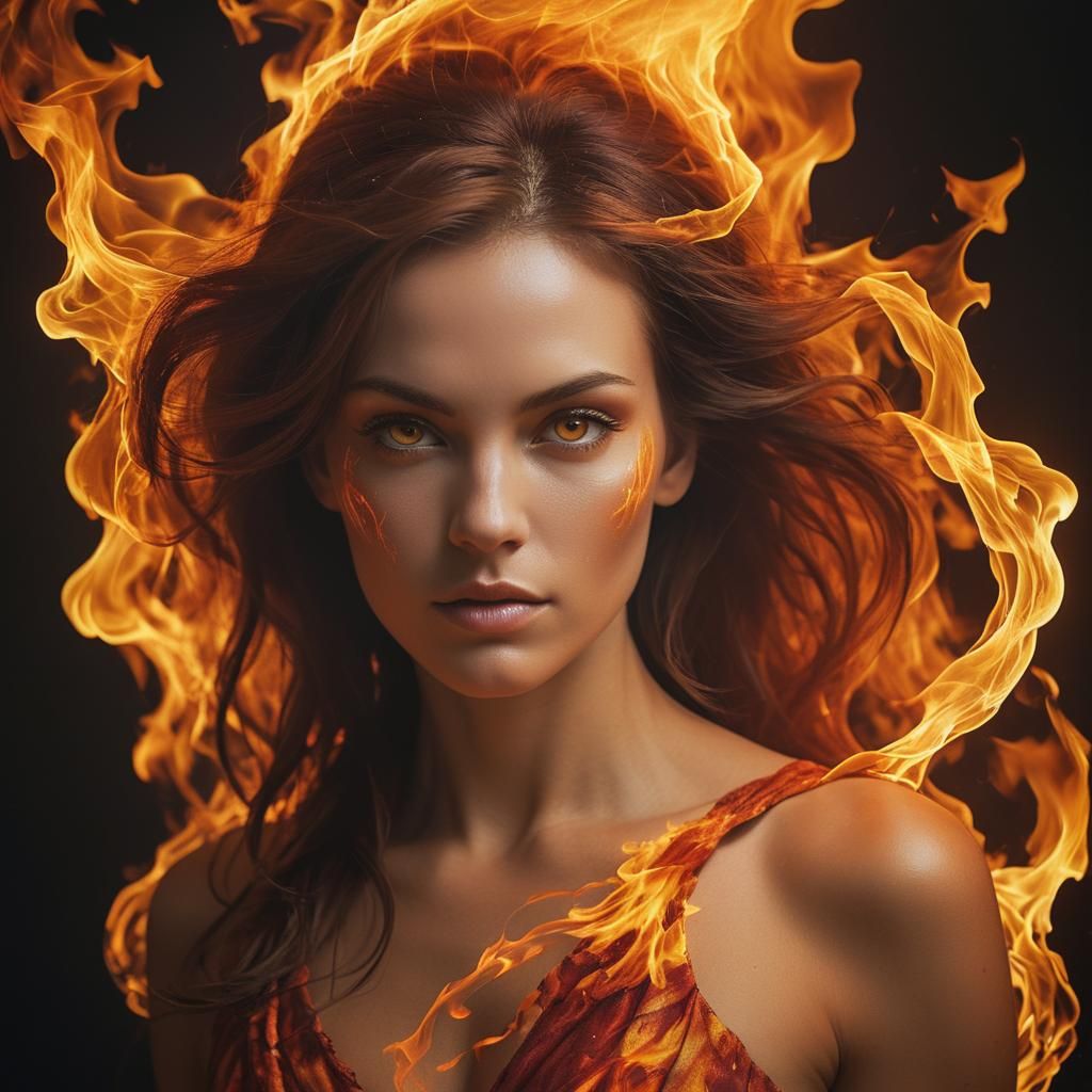 Fiery Woman Portrait: Beauty and Power of Flames