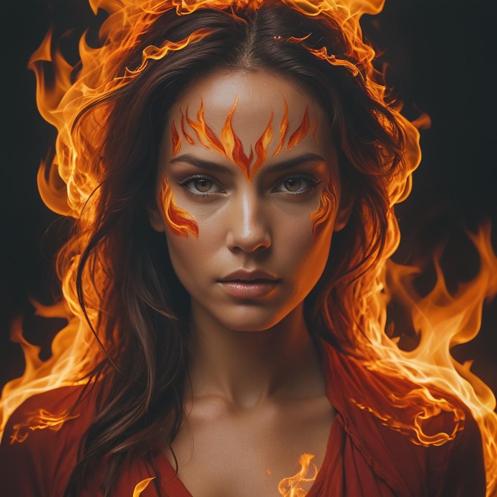 Fiery Woman: A Portrait in Flames