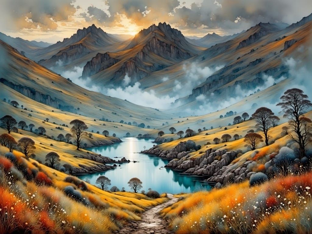 Autumn Landscape in Warm Evening Light