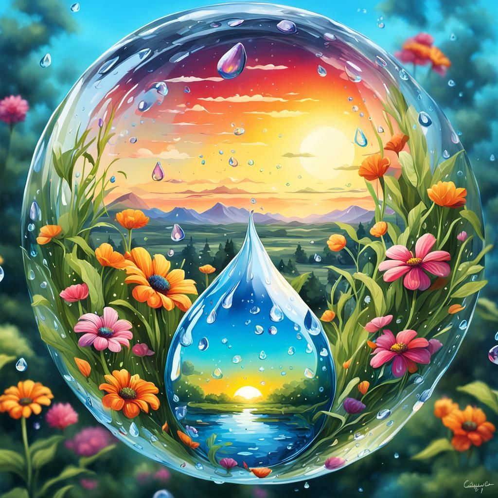 Summer Landscape Inside a Raindrop: Graffiti Art