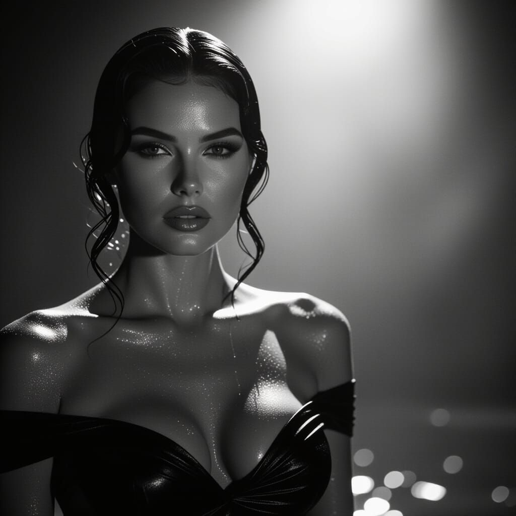 1980s Glamour Portrait with Dramatic Spotlight