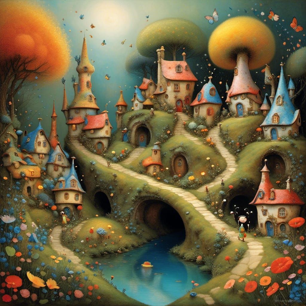 Fairy Village in Symbolist Style