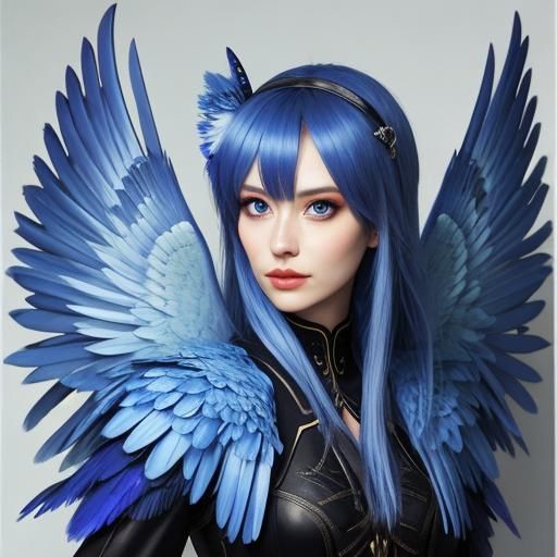 Girl with Blue Wings in Digital Art Style