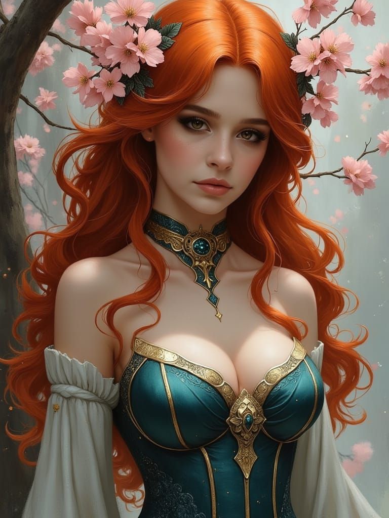 Enchanting Earth Witch in Cherry Blossom Splendor