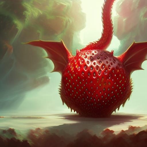 Epic Cute Strawberry Dragon Anime CGI Portrait