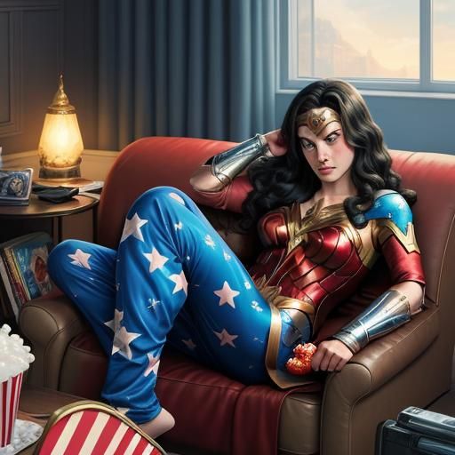 Wonder Woman Relaxing, Comic Book Art