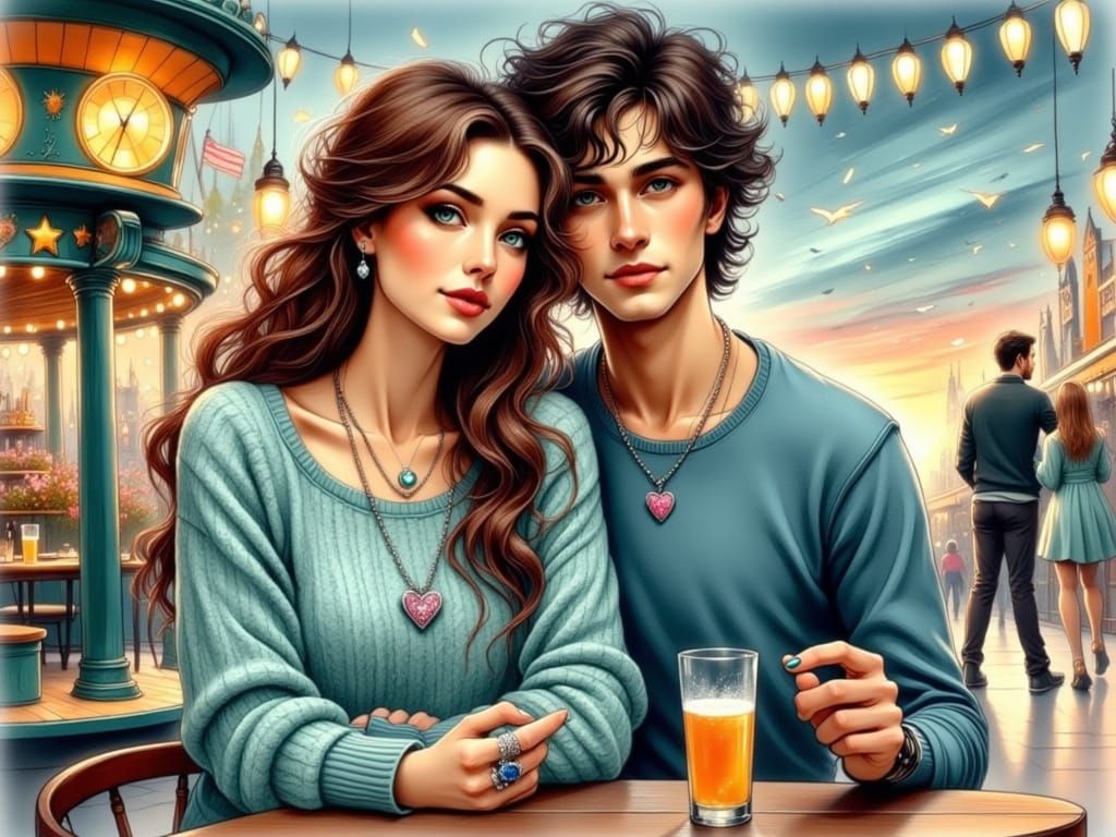 Romantic Date in Whimsical Colored Ink Style