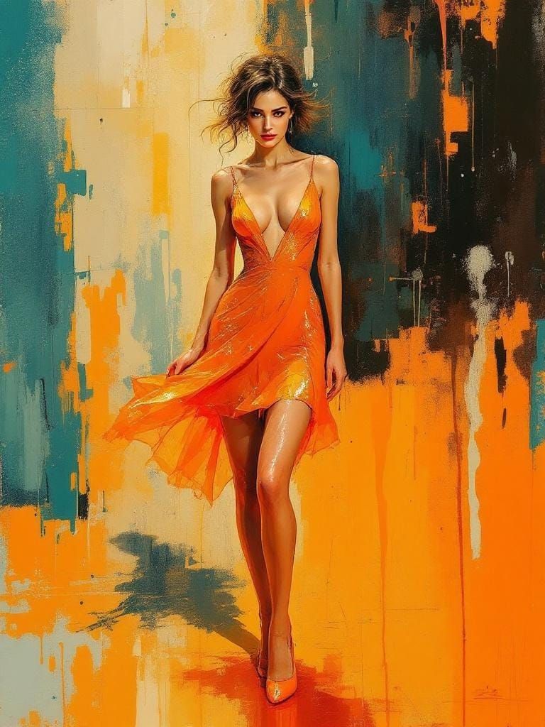 Striking Portrait on Vegas Strip in Watercolor Style