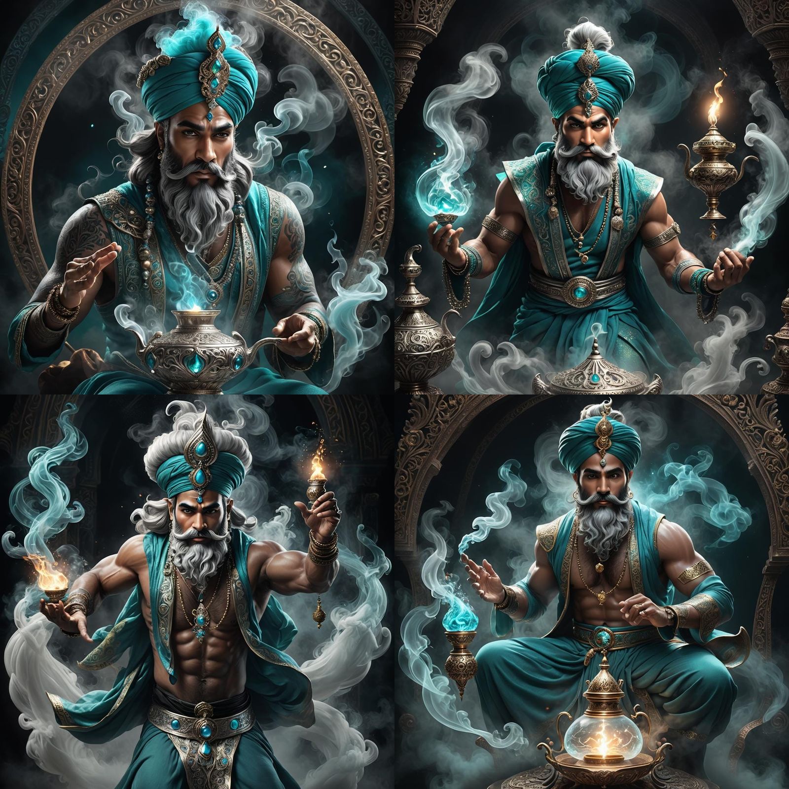 Genie Emerges from Aladdin's Lamp in Smoke Form