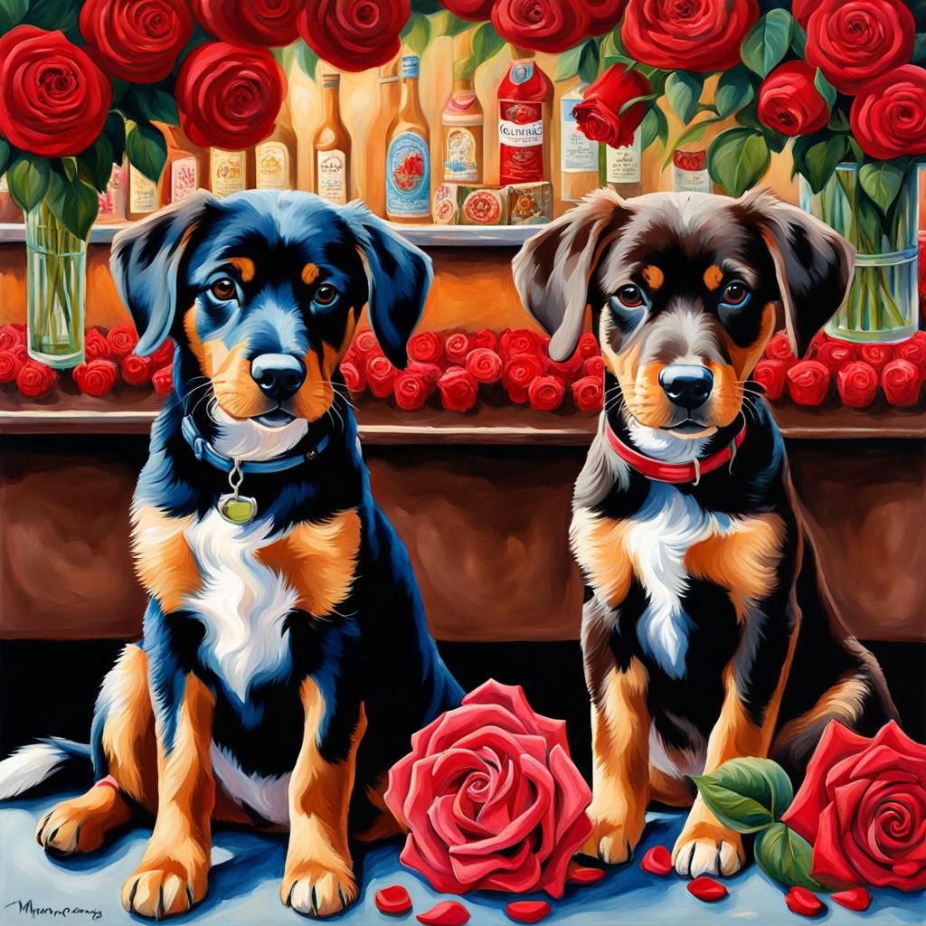 Dogs, Chocolate, and Roses: Gouache Impressionist Painting