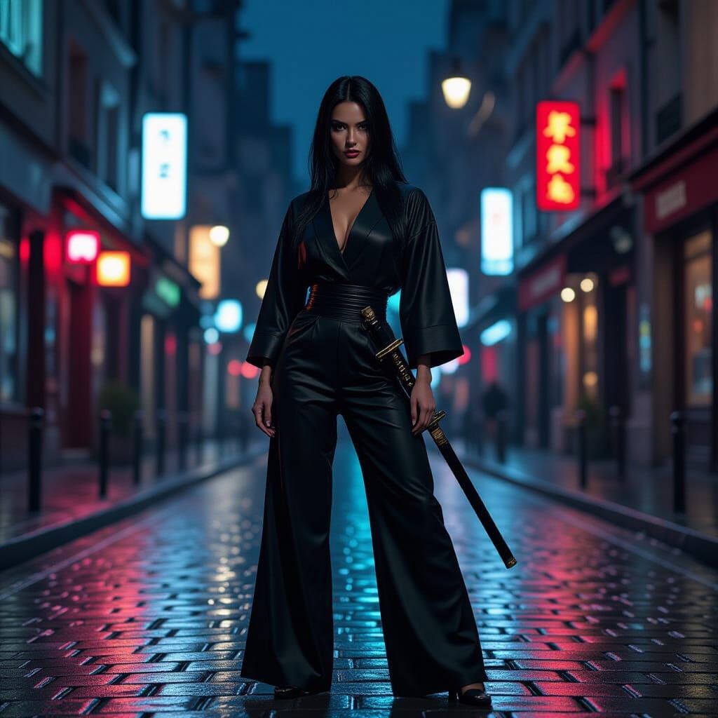 Parisian Yakuza Warrior: Night Streets, Katana, and Neon Lig...