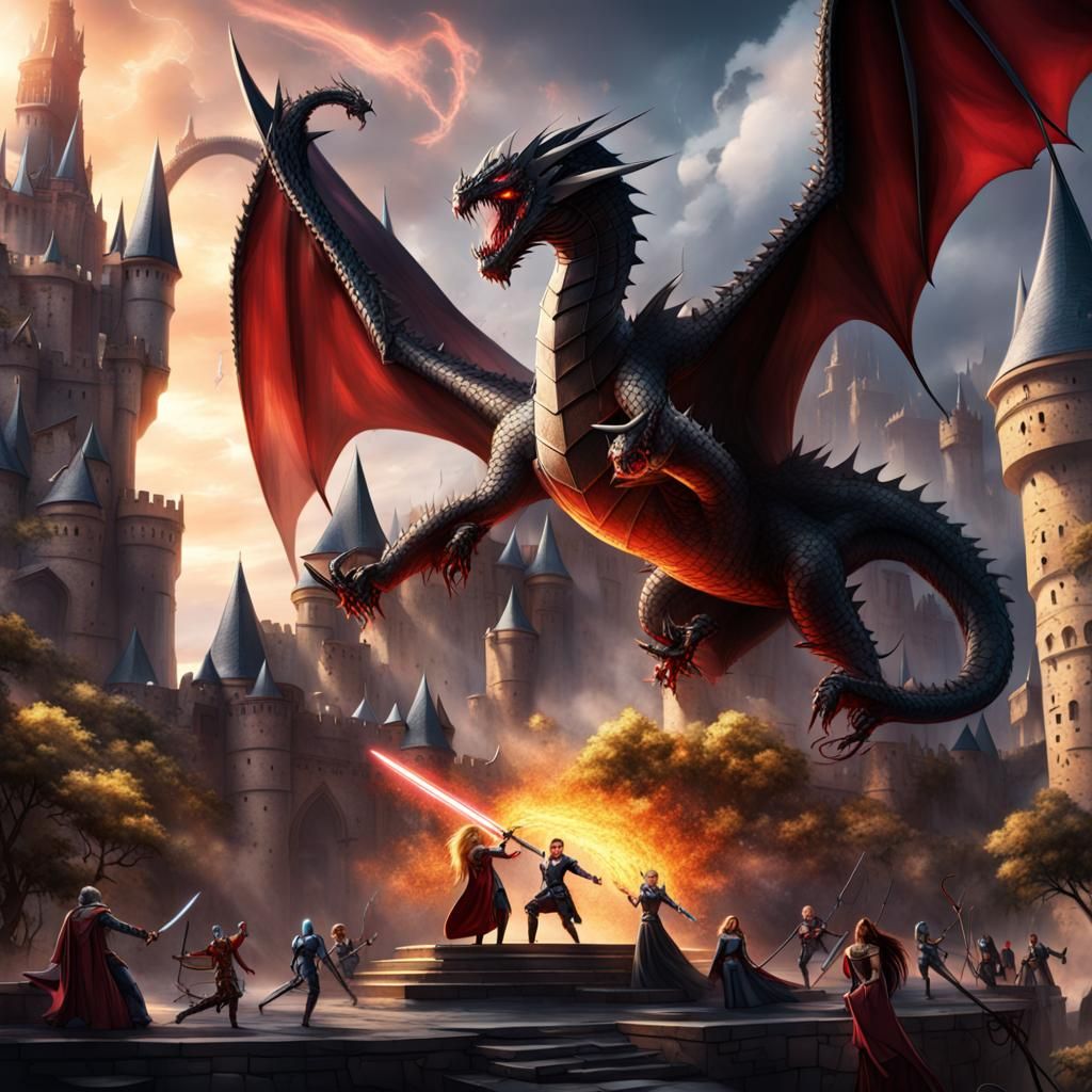 Medieval Avengers Knights Fight Dragon in Fantasy Realm