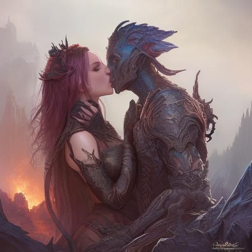 Detailed Matte Painting of Kissing Couple