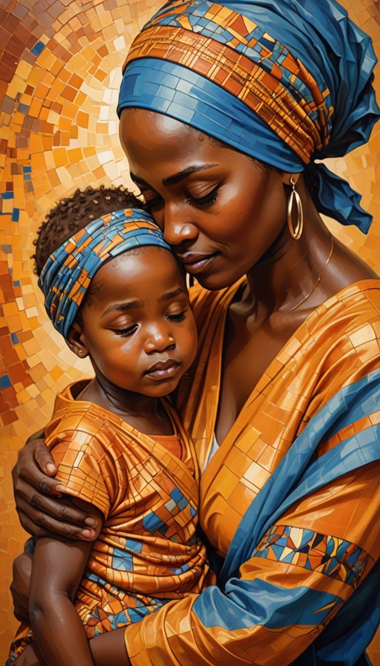 Mother and Child Portrait with African Patterns
