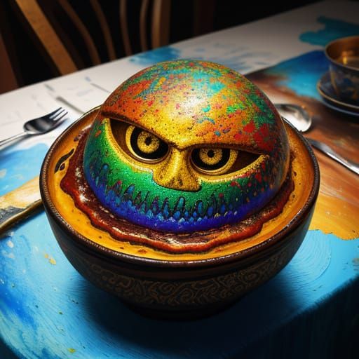 Vivid Surrealist Oil Painting of Intricate Face Made from Ob...