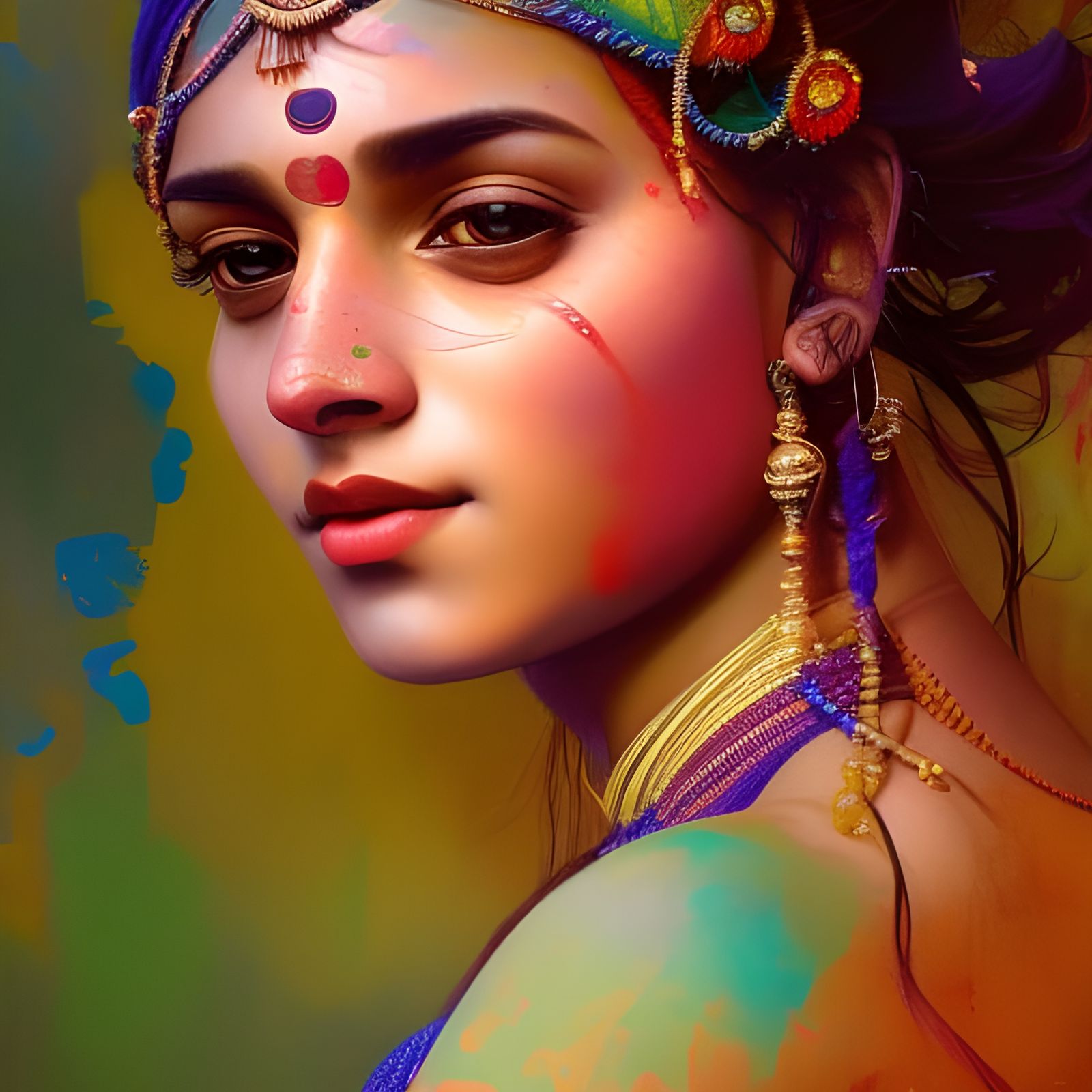 Holi Joy: A Klimt-Inspired Portrait of an Indian Woman
