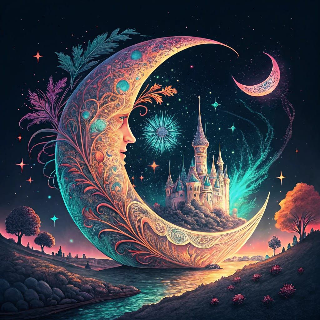 Dreamlike Lunar City in Vibrant Ethereal Style