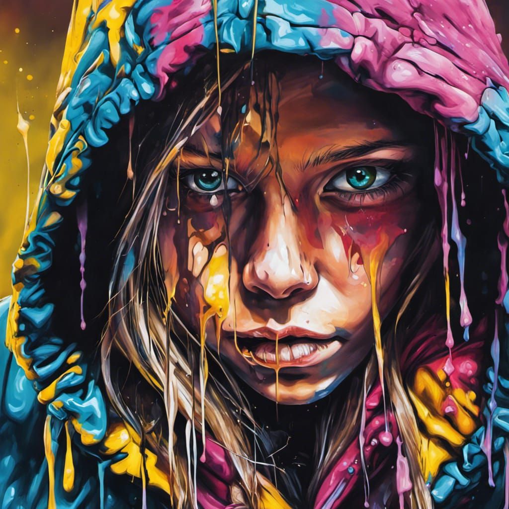 Girl in Hoodie Graffiti Street Art