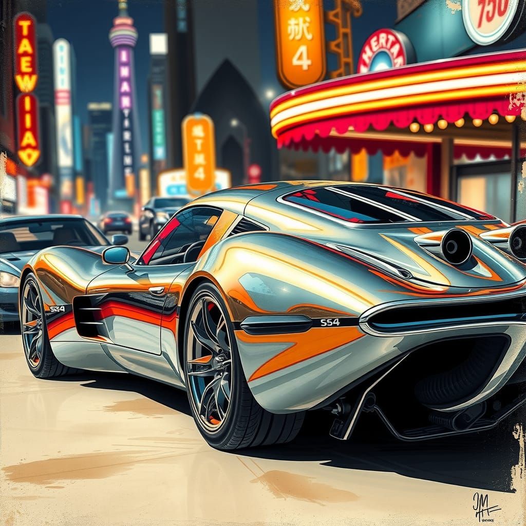 Retro-Futuristic Chrome Supercar in Sorayama Style