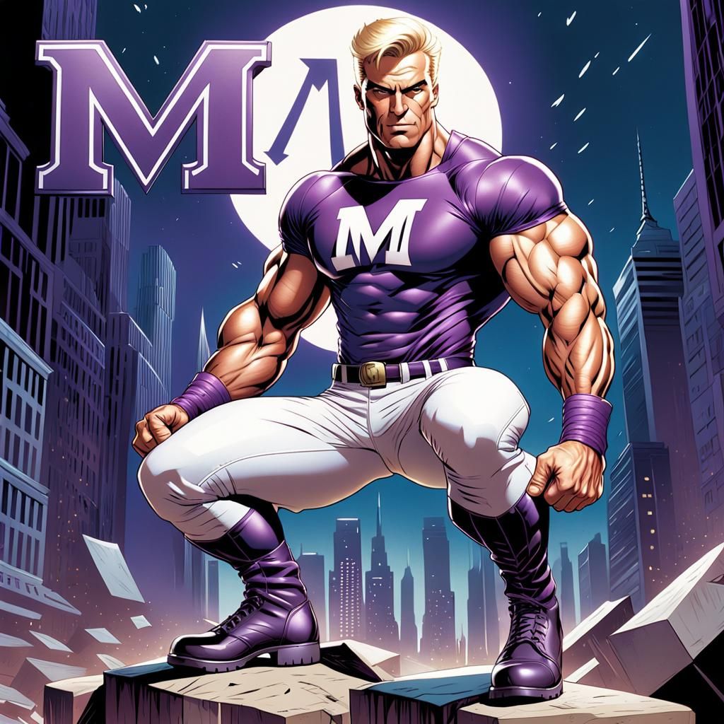 Extremely Muscular Man Flexing in Comic Book Art Style