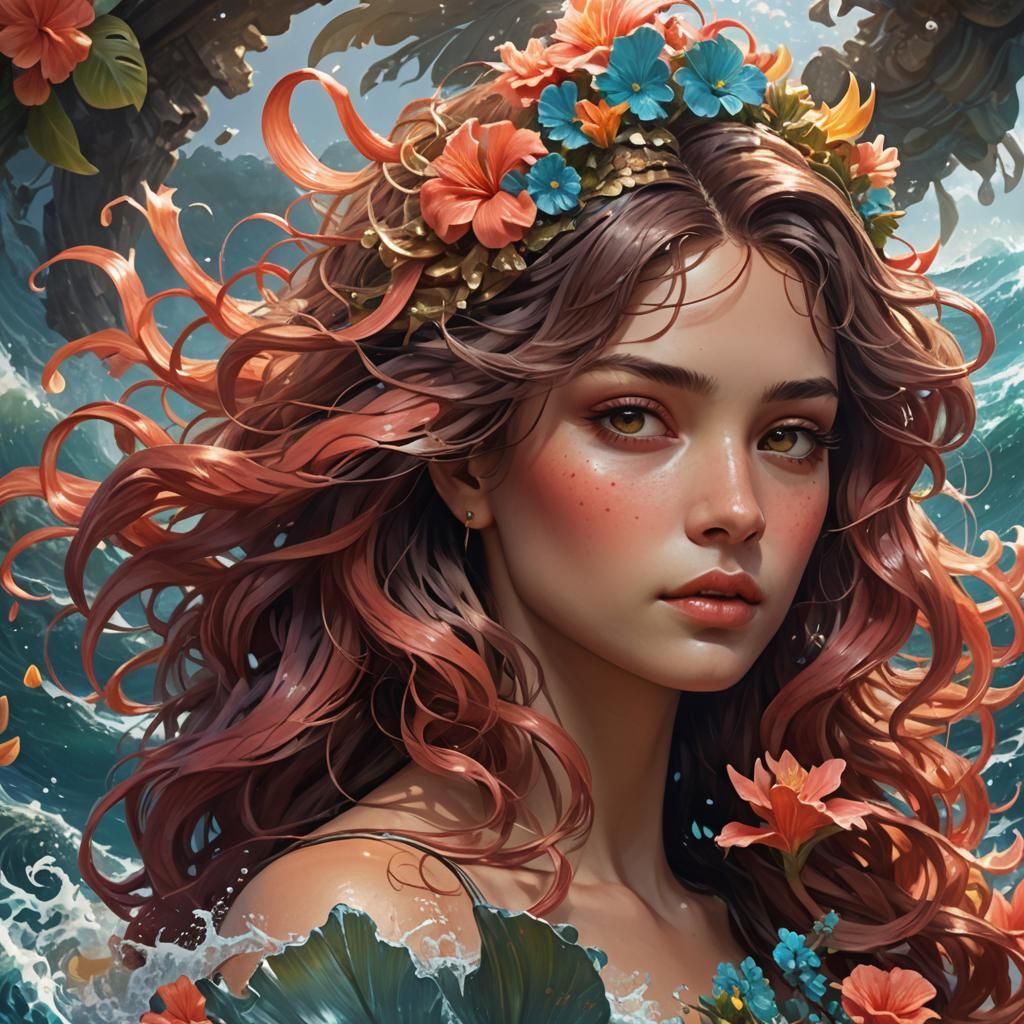 Coral Hair Portrait in Impasto Style