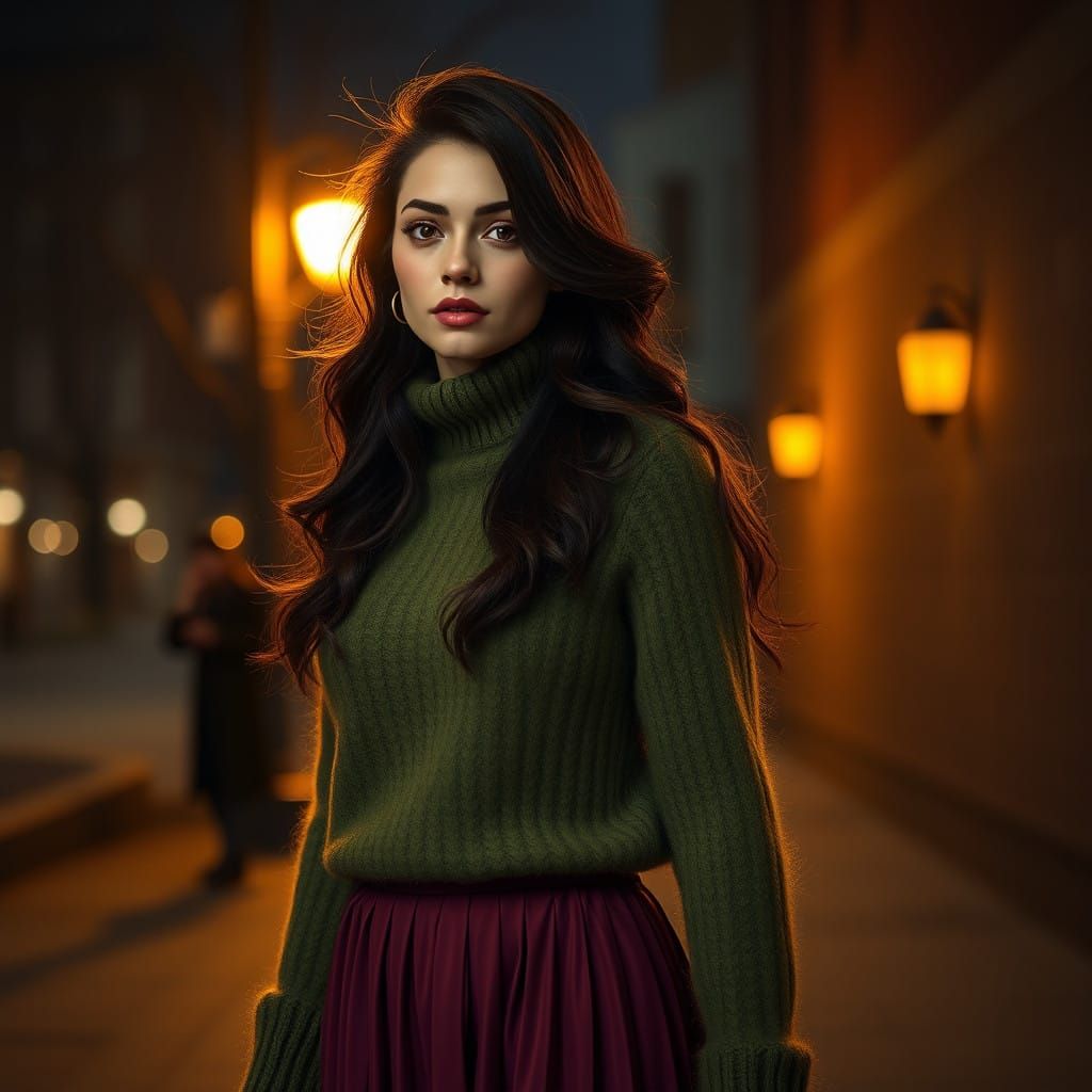 Stunning Brunette in a Golden Glow, Fantasy Concept Art