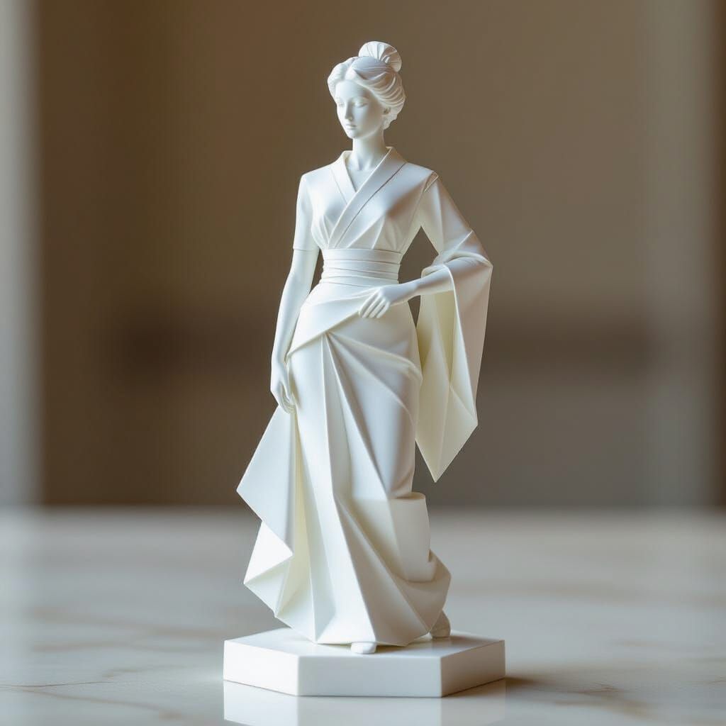 Modern Marble Statue with Origami Paper Folds