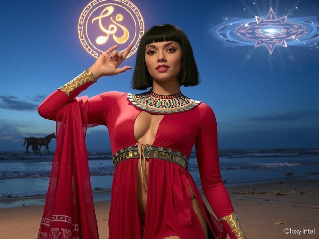 A Cyberpunk Goddess in Ancient Egyptian Reverie