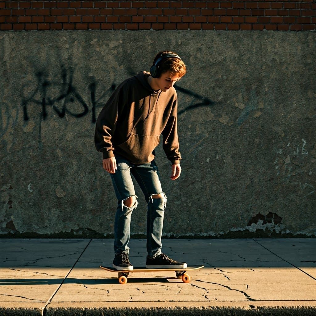 Urban Skateboarder in Golden Hour Light