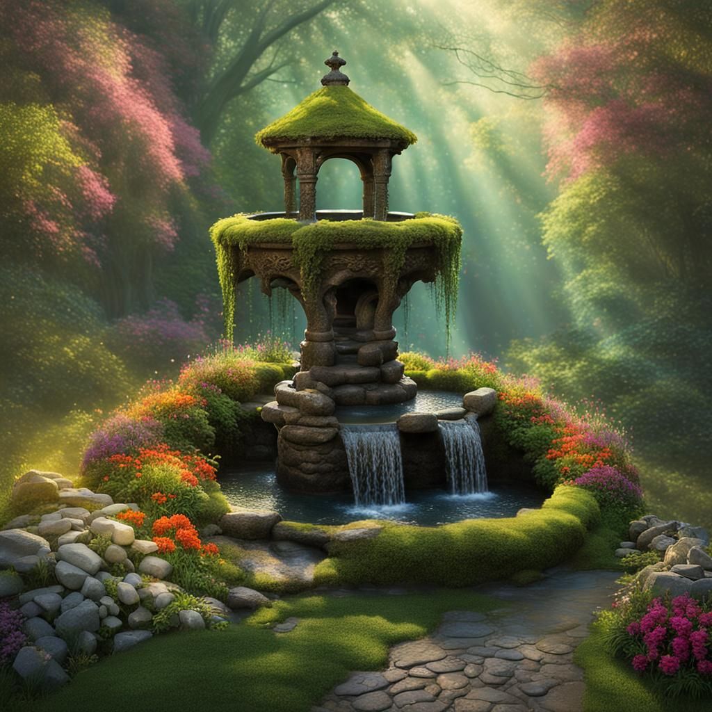 Enchanted Wishing Well in Overgrown Landscape