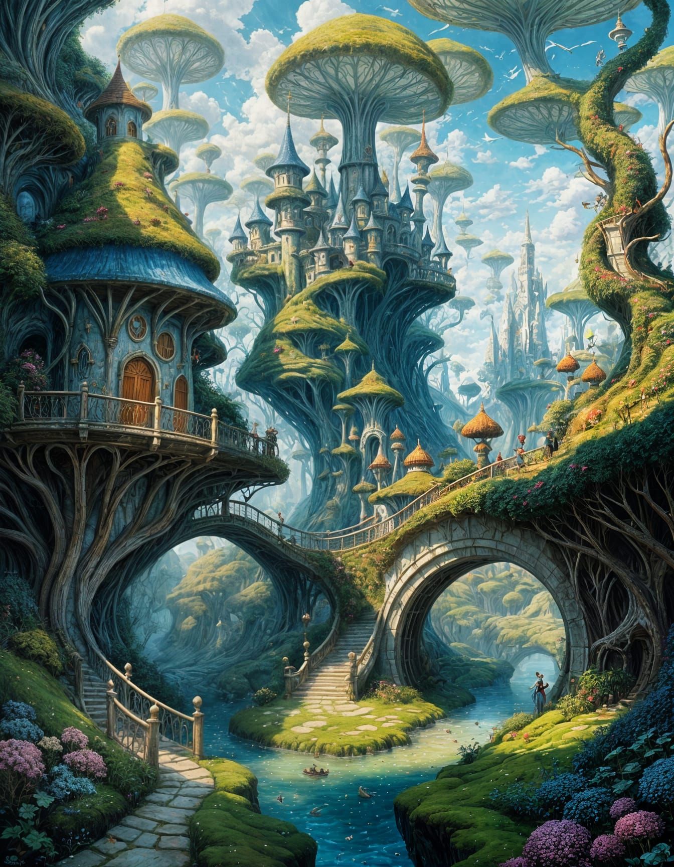 Surreal Wonderland Landscape in Detailed Painting Style