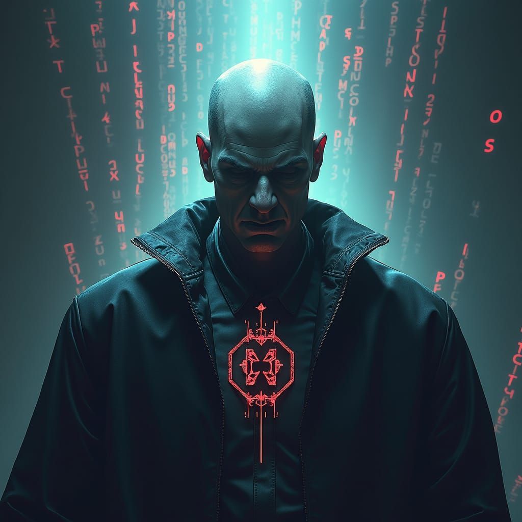 Cyberpunk Cyberboss in Geometric Art Nouveau Style