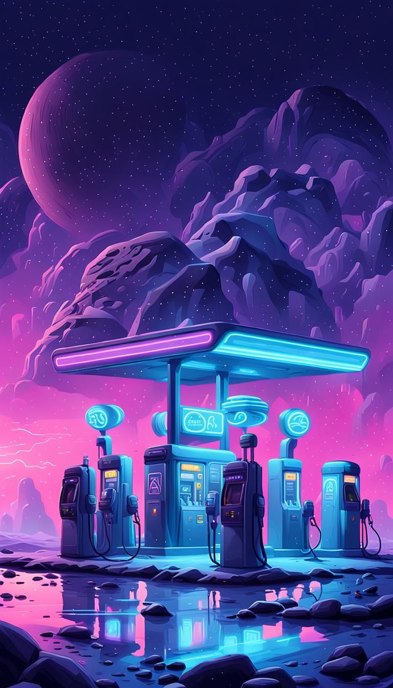 Icy Comet Gas Station: Sci-Fi Concept Art
