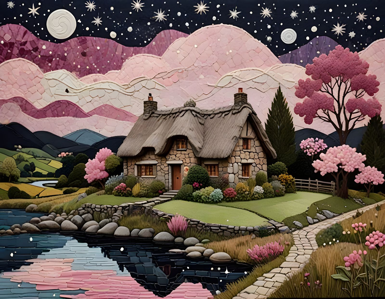 Fabric collage landscape