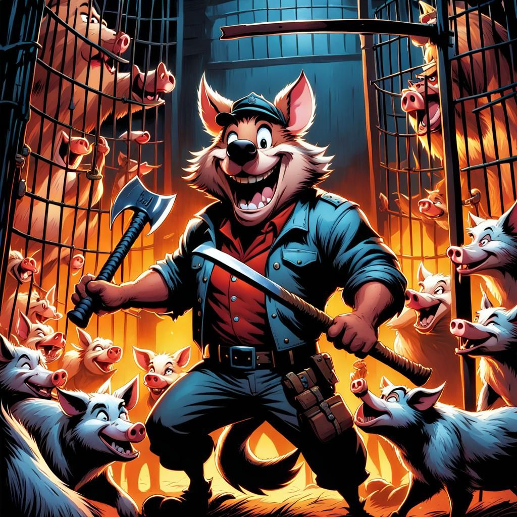 Big Bad Wolf with Axe, Cartoon Style