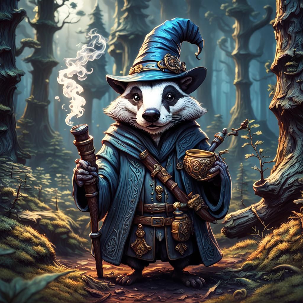 Badger Wizard's Forest Journey: Fantasy Concept Art