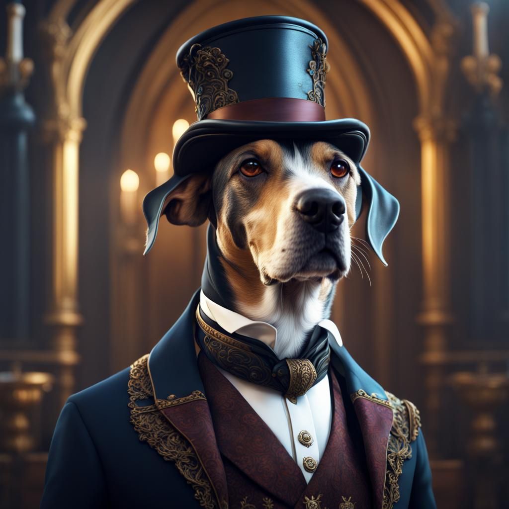 Victorian Gentleman Catahoula Dog Portrait in Gothic Style