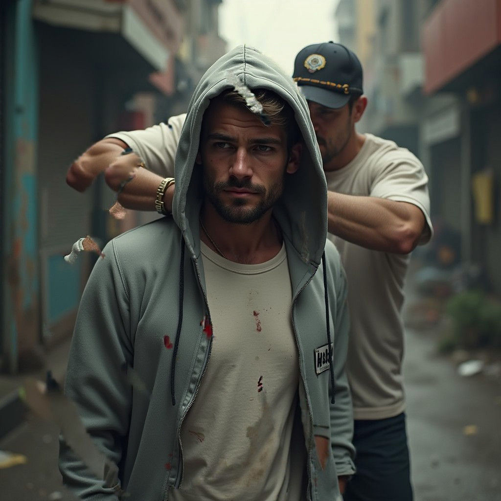 Drunk Man Confronted by Stained Cop in Detailed Matte Painti...