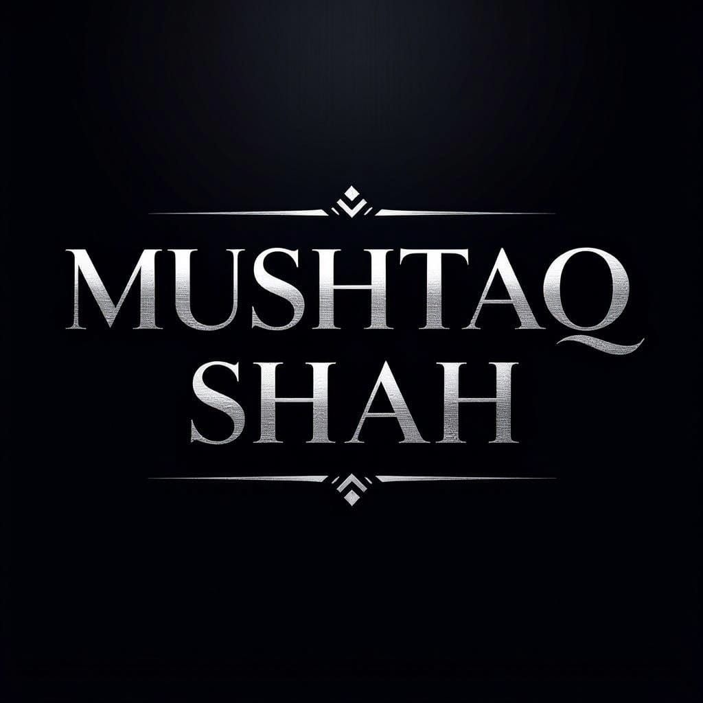 Elegant MUSHTAQ SHAH Logotype with Metallic Sheen